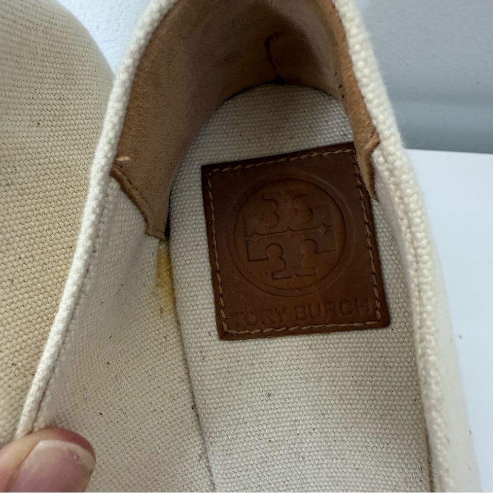 Tory Burch Filipa Canvas Criss Cross Espadrille Wedge Sandal Size 10 Cream Tan - Picture 4 of 15